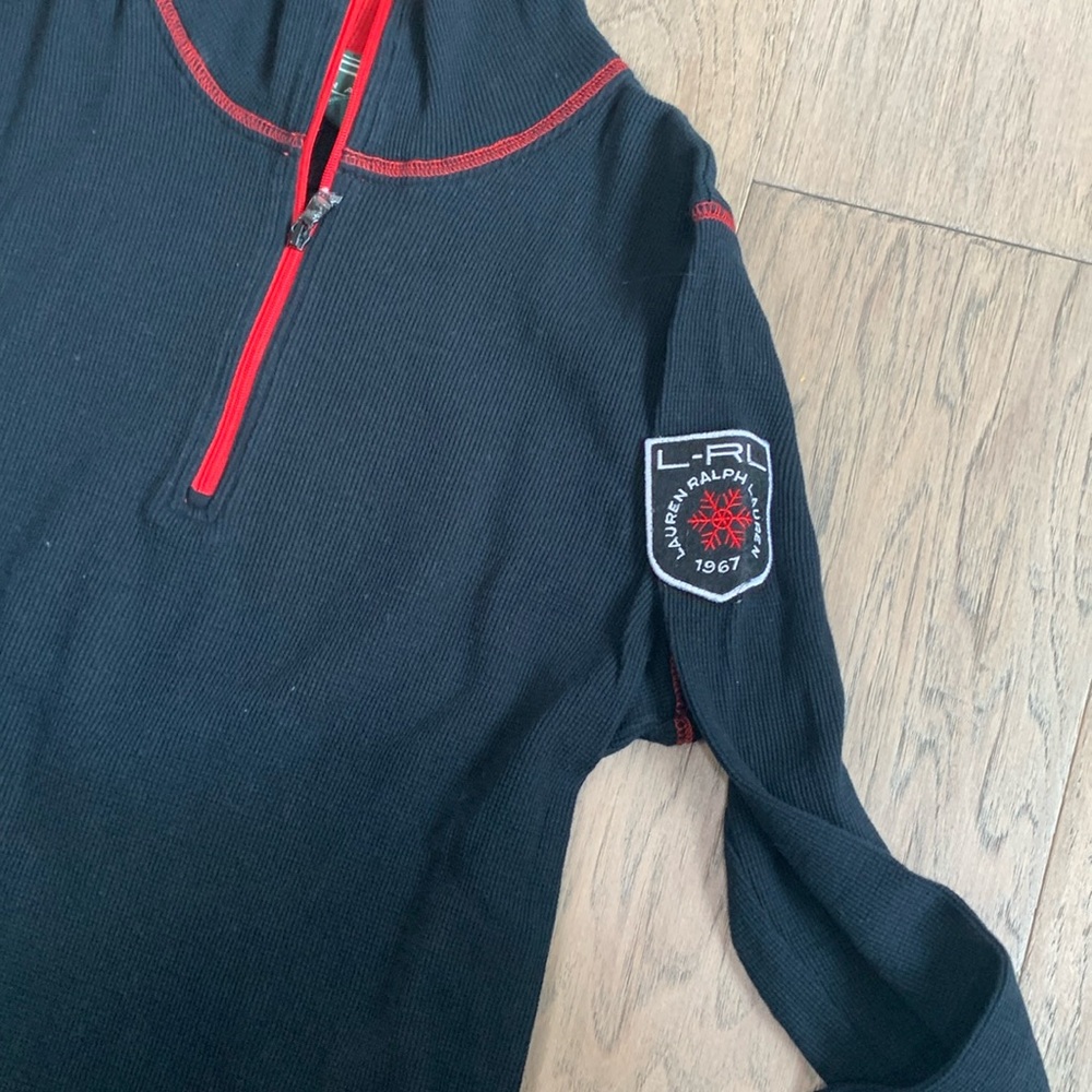 Lauren Ralph Lauren Black Athletic Half-Zip Top with Red Trim Size Large - Picture 2 of 11